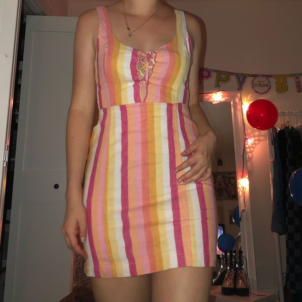 Striped lace up front dress